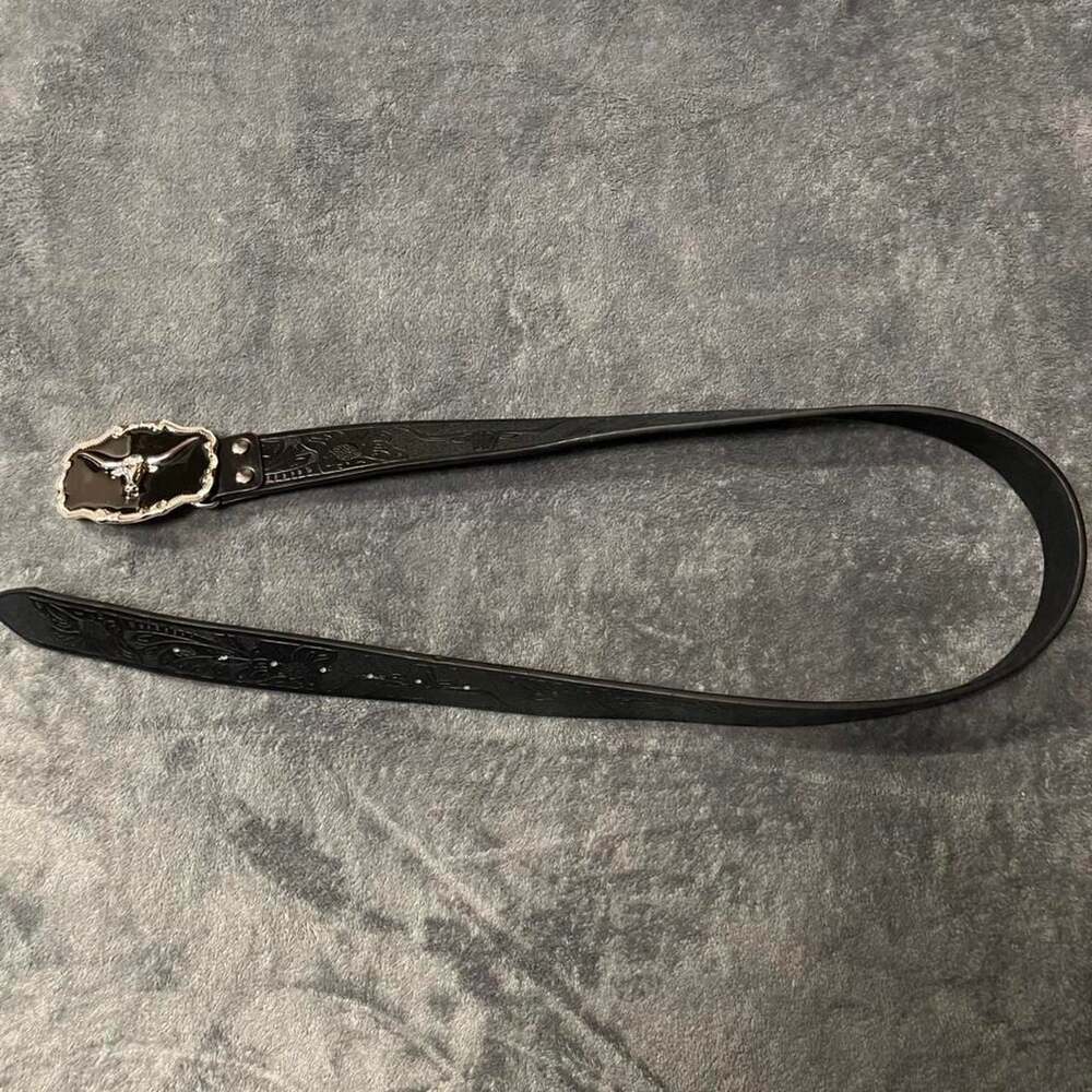 Western Longhorn Buckle Tooled Leather Belt
